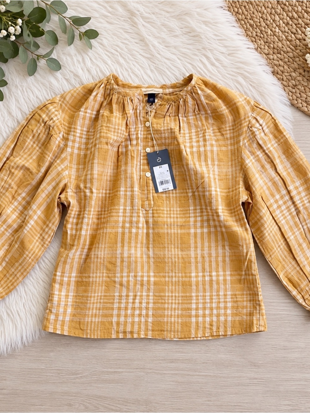 Universal Thread Yellow Plaid Henley Peasant Blouse